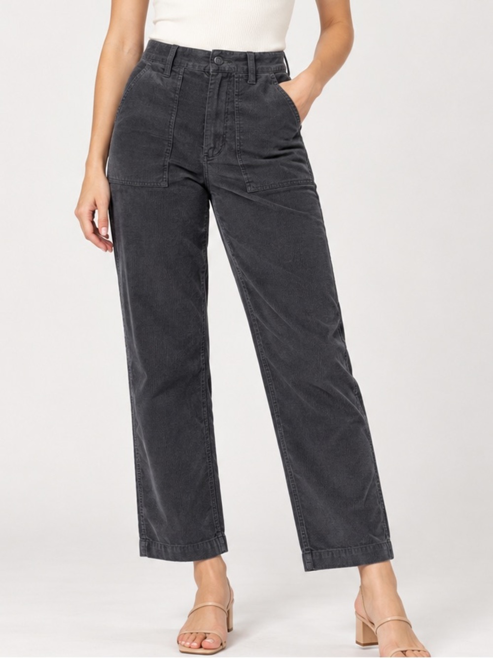 Jenni Kayne Charcoal Grey Cotton Straight Leg Corduroy Utility Pants Size 2